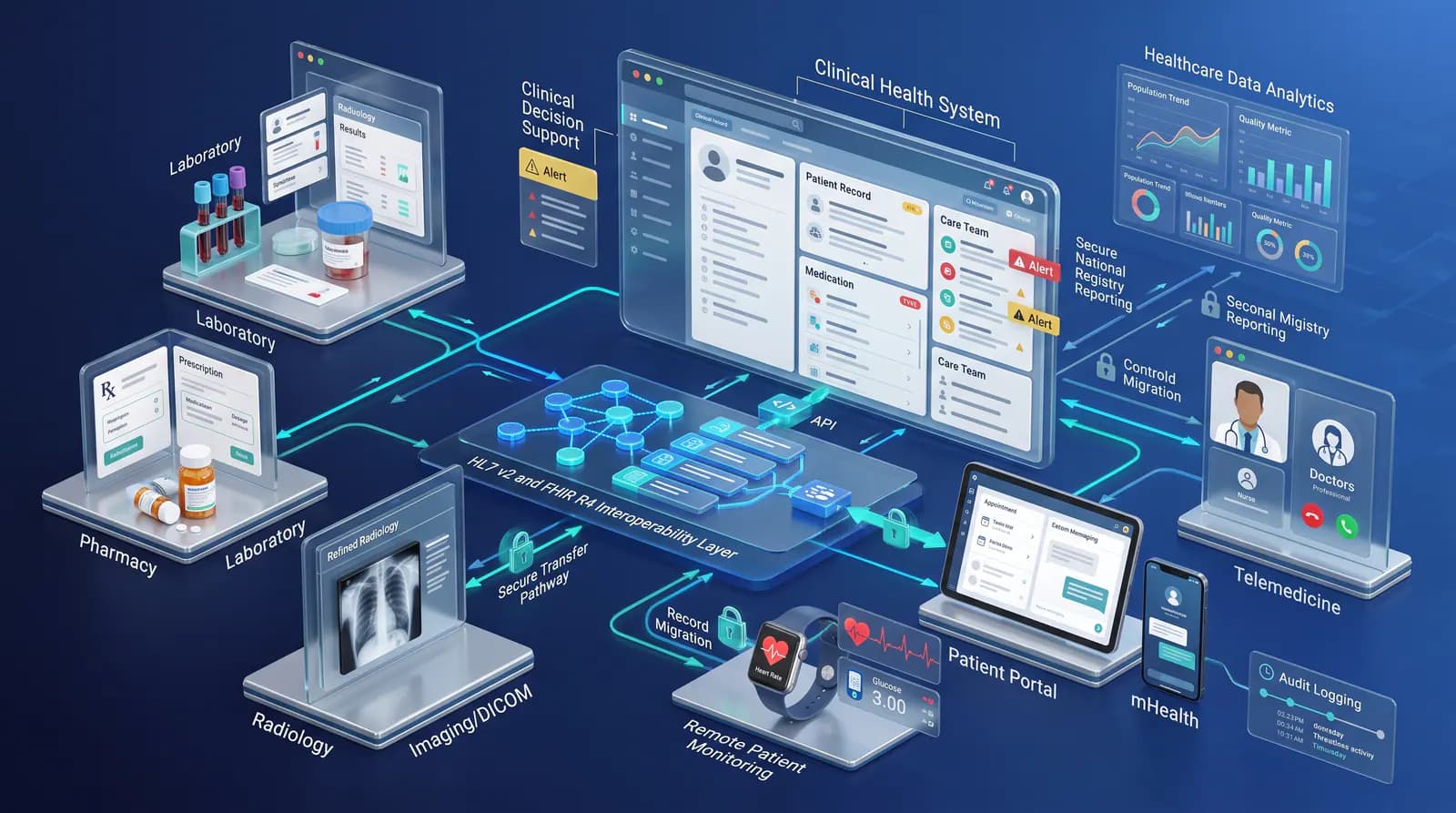 Connected healthcare interoperability and security modules